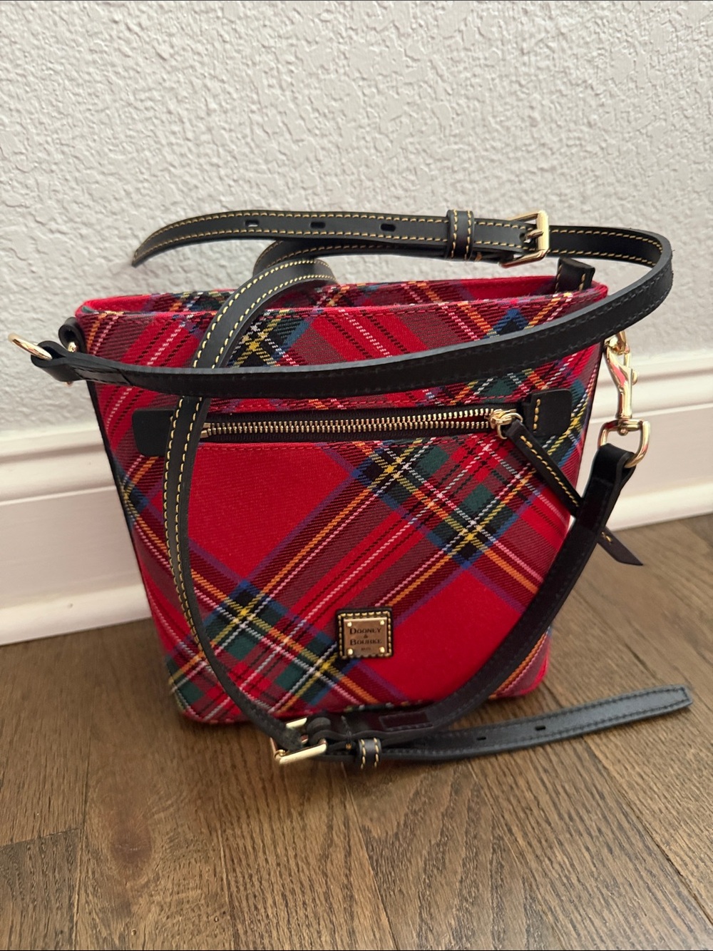 Dooney & Bourke Red Plaid Crossbody with Black Strap - Picture 7 of 7